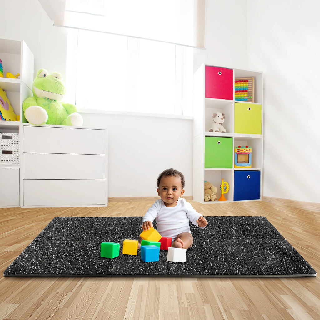 Gym Rubber Floor - 12 Density Thick Top Fitness Home Flooring High Mat Interlocking 1/2" Gym Sivan for Gym Foam