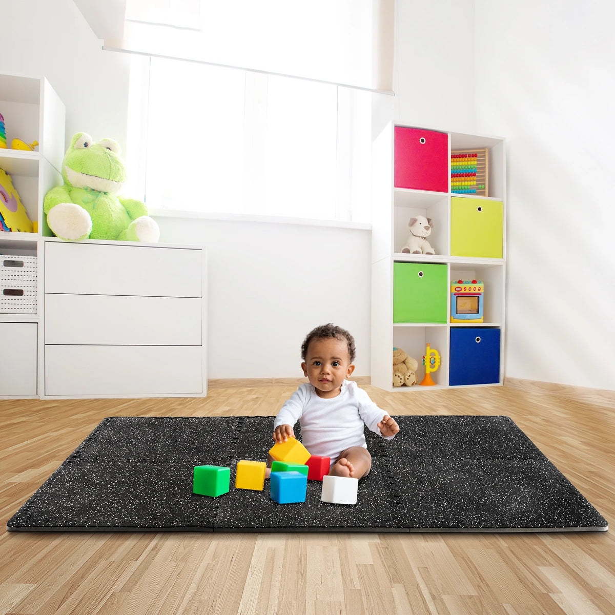 Gym Rubber Floor - 12 Density Thick Top Fitness Home Flooring High Mat Interlocking 1/2" Gym Sivan for Gym Foam