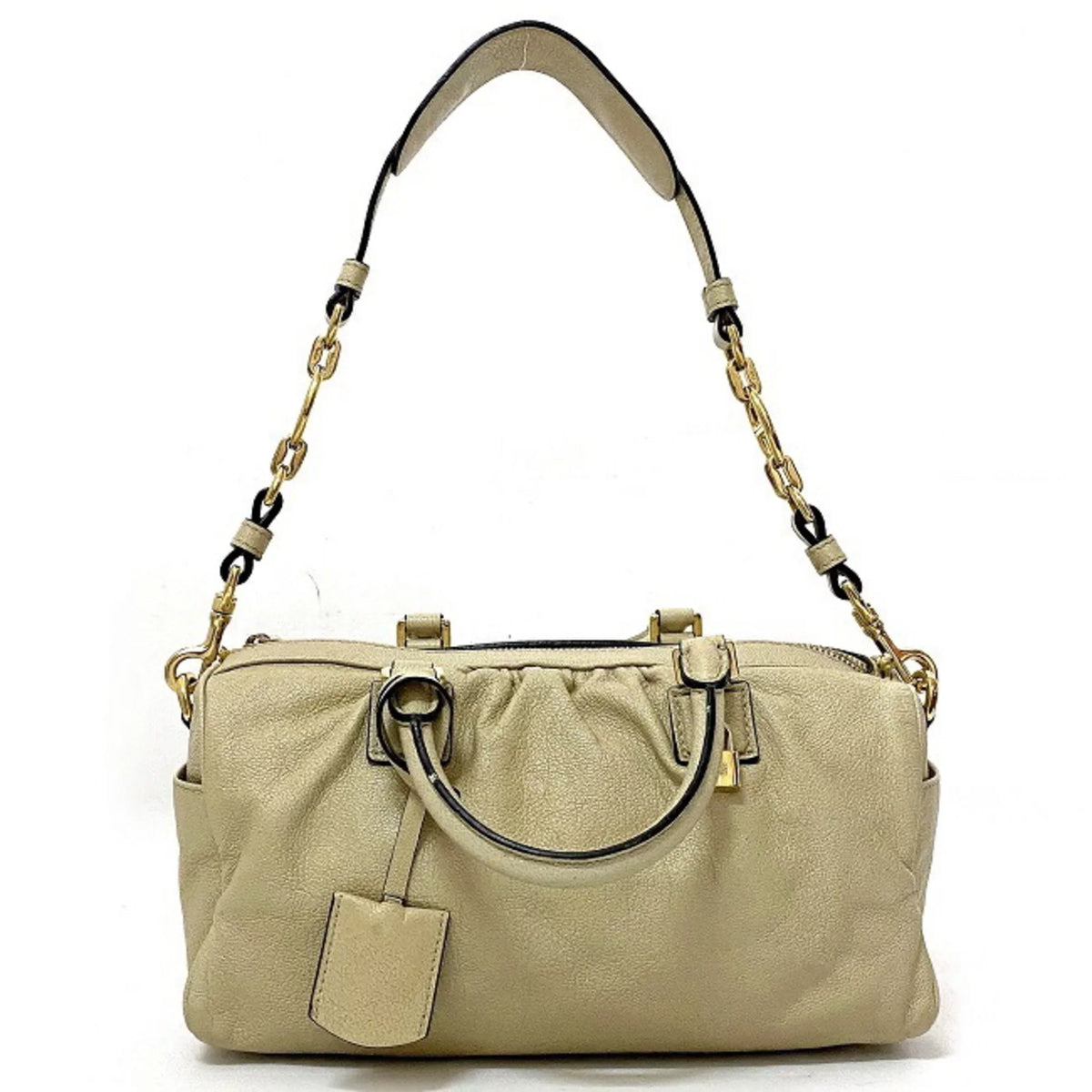 Handbag Boston Champagne Anagram Women's Pre-Owned Loewe Leather Gold (Good) Lame 2way