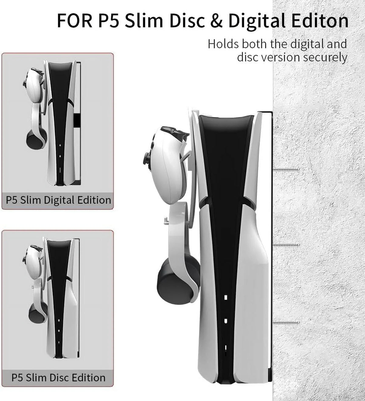 Controller Fits Slim Holder Hanging Bracket with Hanger,Black Stand Slim, Wall Metal PS5 Stable Headphone PS5 Steel Mount for with & Wall Uberwith