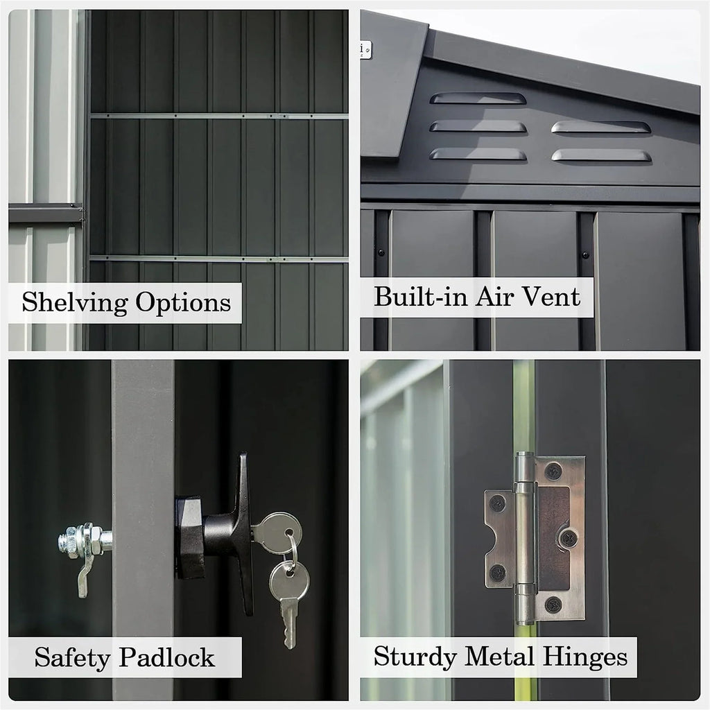 10'X Outdoor Door Tools, Shed Outdoor Storage Trash with 8', Can, Patio, for for CoSoTower Steel Cabinet Galvanized Metal Lawn Bike, Lockable Black) (10X8ft, Storage Shed Garden Backyard,