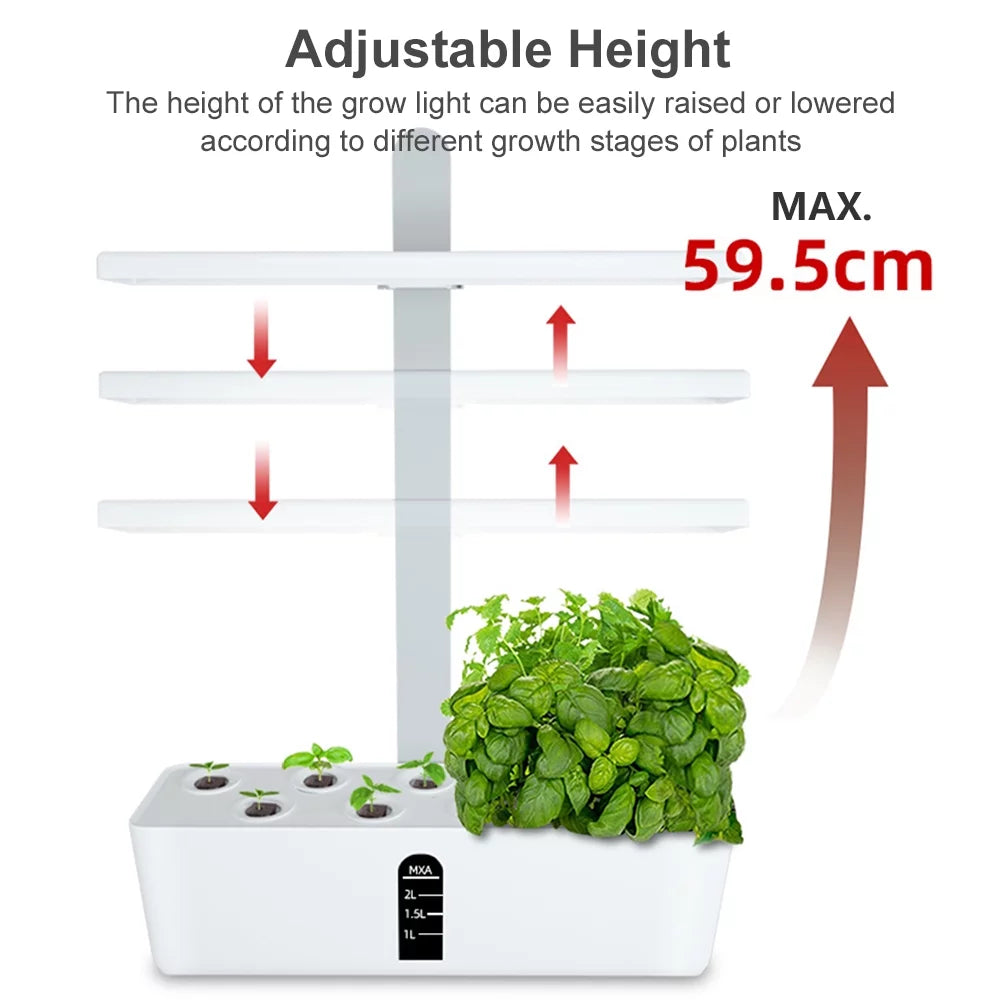 Smart System 15W Grow Garden Moisture Timing Home Lights Office for Pump Kitchen Pods with 2L Smart Indoor Automatic Moisture Growing Height Hydroponics 9 Tank Adjustable Kit