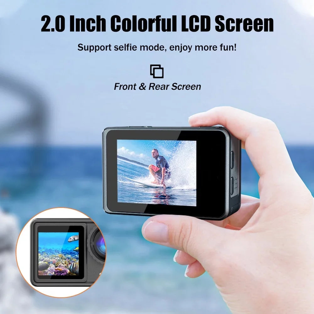 Macro Dual Remote 4K Screen Lens 24MP Wide Screen Moistureproof WiFi Sports 40m with 170° Inch Angle GoolRC Sport for 2.0 Control