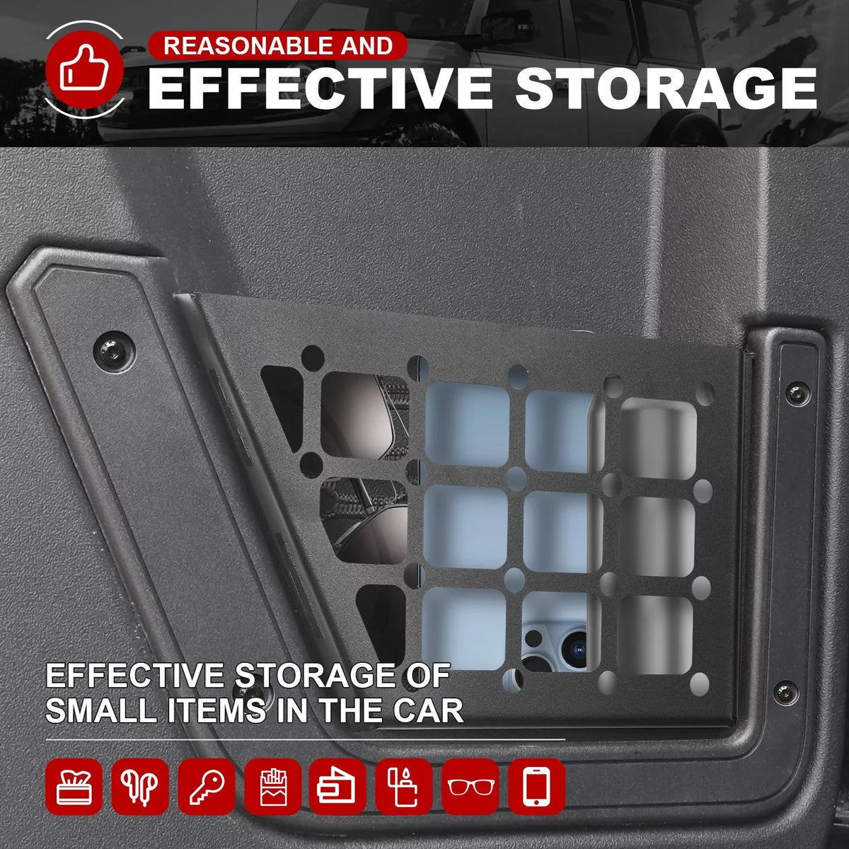 Door Rear Bronco Pocket 2Pcs Storage Organizer for with Box Side Ford Accessories Fits