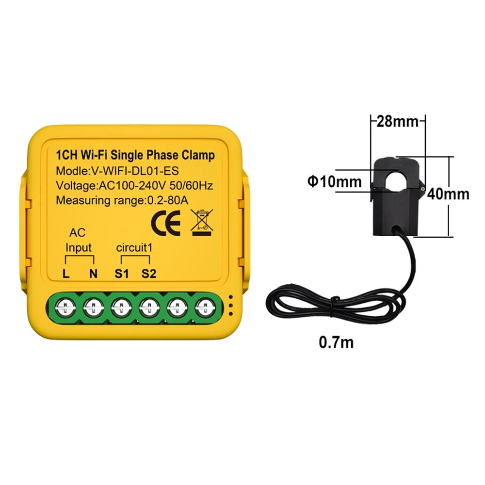 Clamp 80a 80a Smart Automatic Meter Phase Clamp regulator,Statistics Current 100-240v Solar Consumption Meter 50/60hz Wifi 2. Smart voltage Solar Andoer Clamp Solar