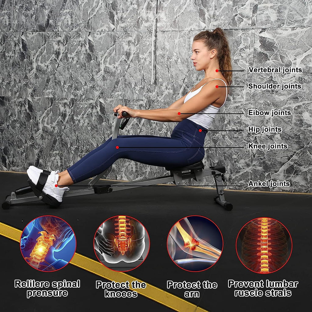 Digital Monitor Resistance, lbs Adjustable Rowing Machine Load 260 Black 12 Maximum of and with Ergometer, Levels of Rower