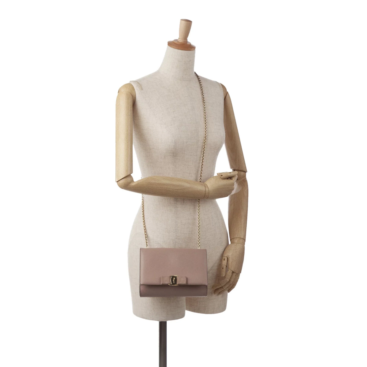 Unisex Authenticated Calf Pink Bag (Good) Ferragamo Leather Pre-Owned Ginny Vara Crossbody Small Crossbody