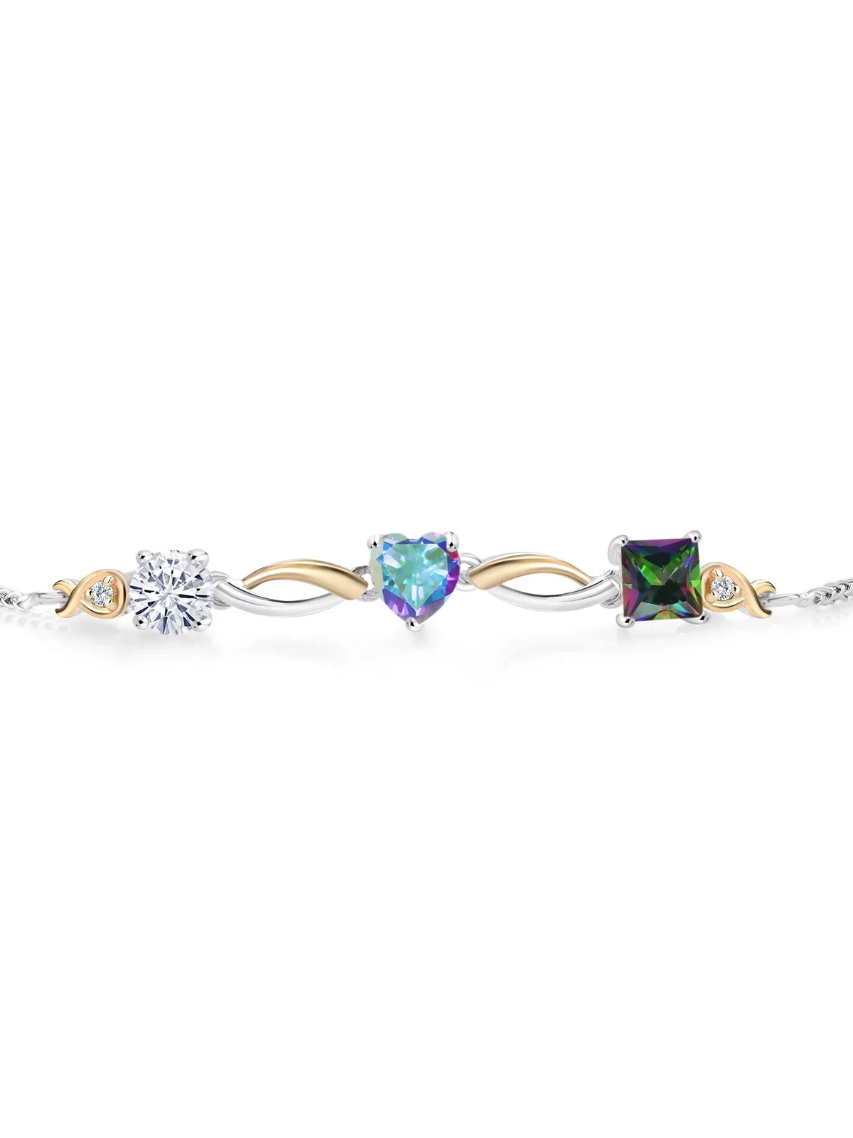 Grown 9 inch) Adjustable Keren Yellow Silver Green Mercury Tennis By Women Topaz Diamond Moissanite (2.30 Mystic for and Mystic Bracelet cttw, 10K Mist Gold and Topaz Up To Hanan Lab 925