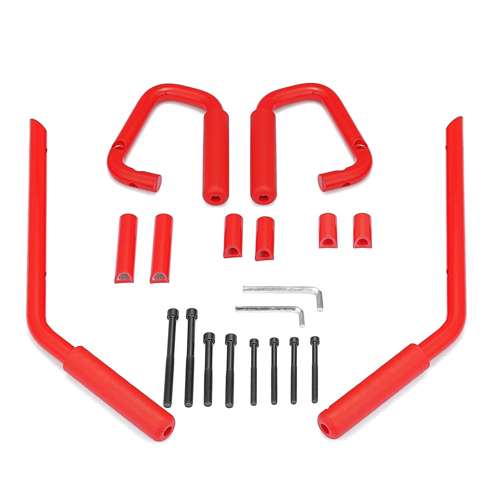 Front Set Coated Handles Red for Jeep Full 07-18 Powder Wrangler - Grab Bar Aluminum Rear &