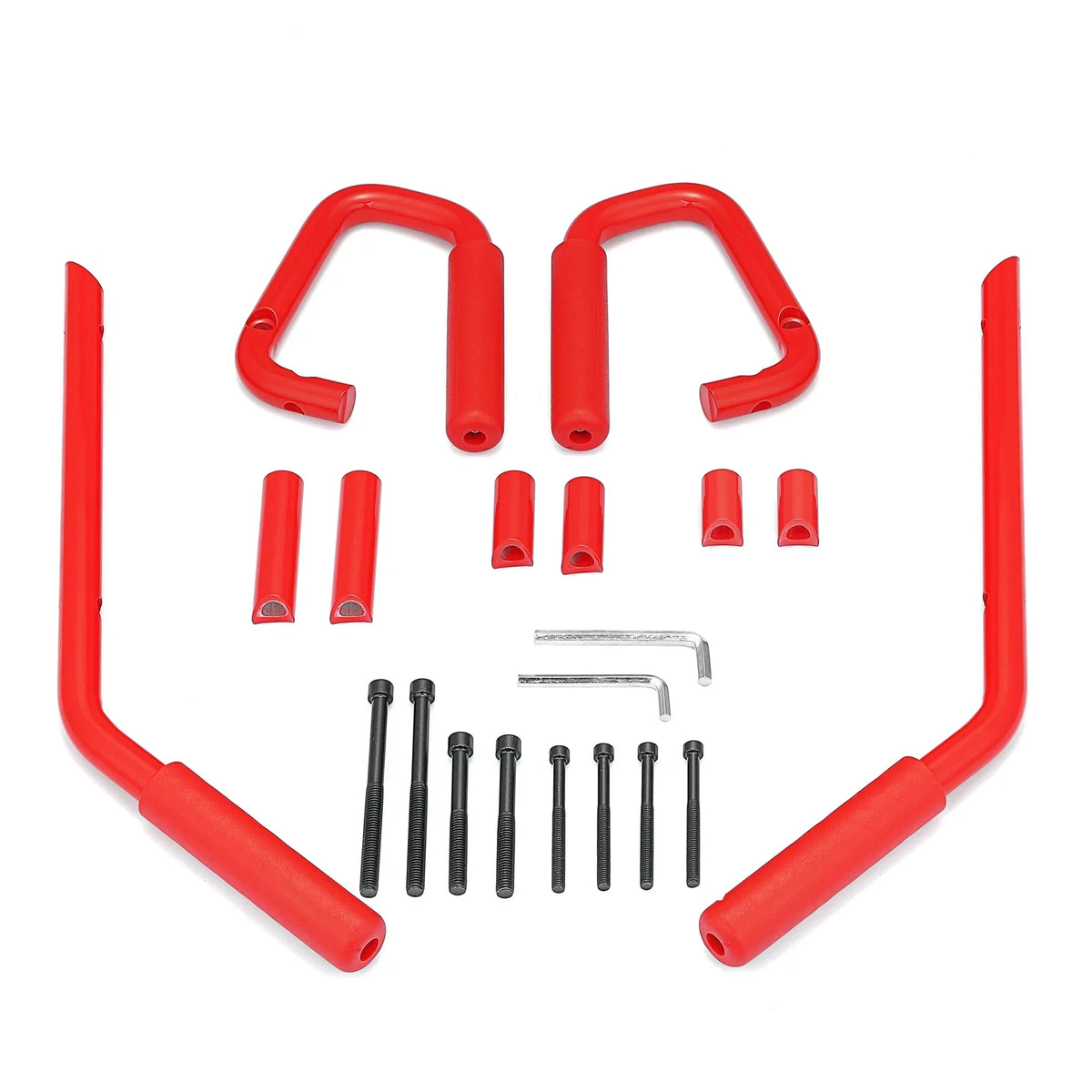 Front Set Coated Handles Red for Jeep Full 07-18 Powder Wrangler - Grab Bar Aluminum Rear &