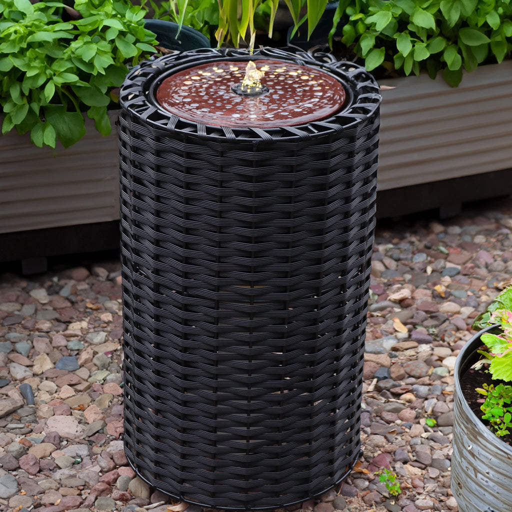 with Cylinder Plastic Wicker - Fountain Sunnydaze Lights 20.5"