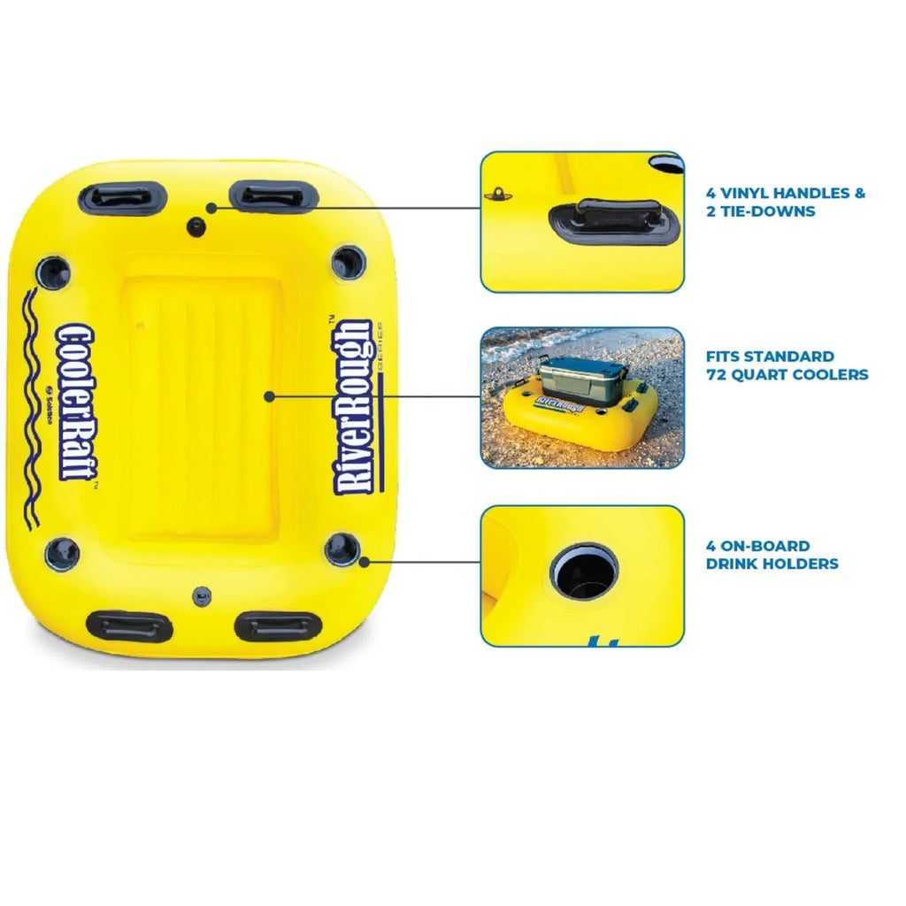 Float 55" Cooler Inflatable Swimming Raft Black Pool Yellow and