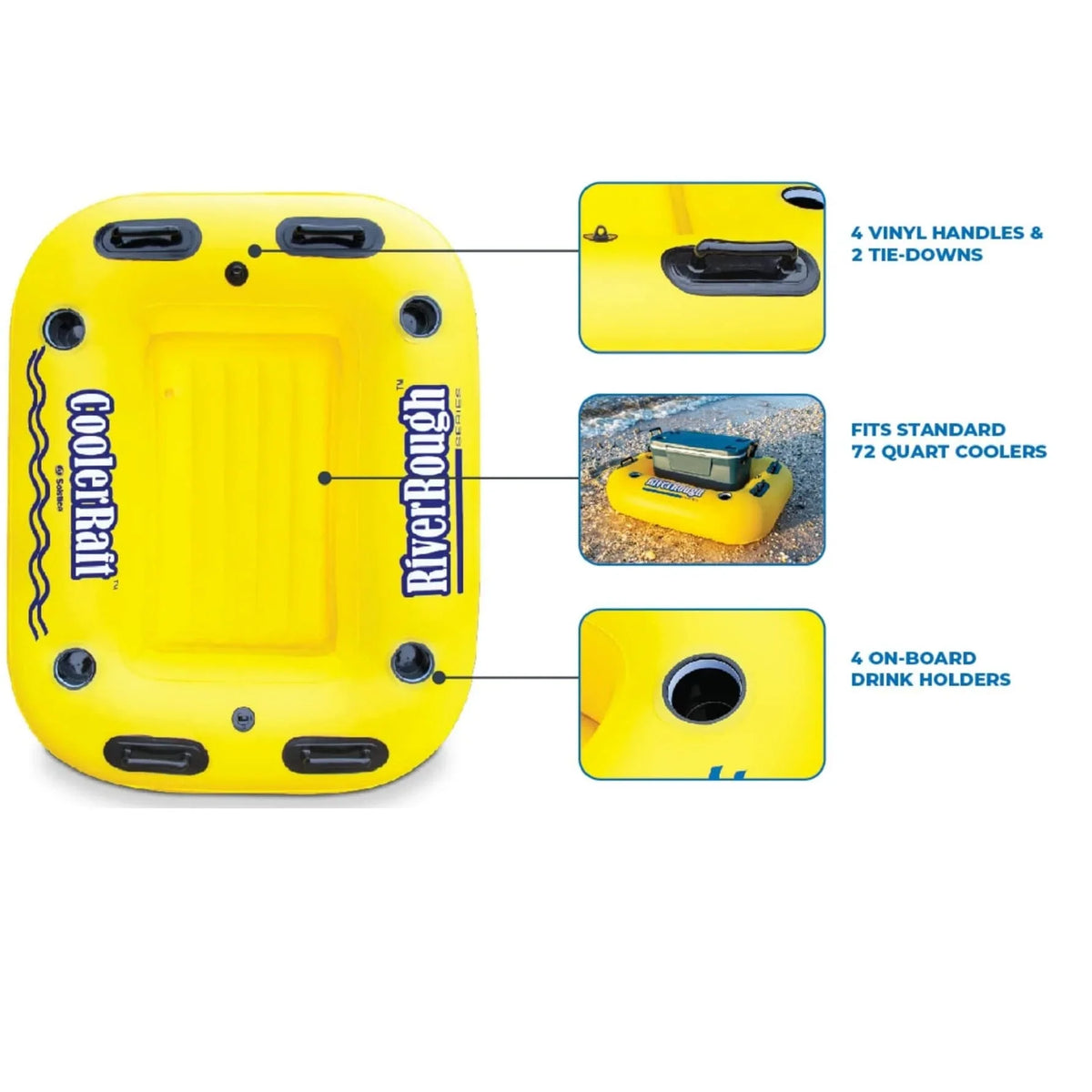 Float 55" Cooler Inflatable Swimming Raft Black Pool Yellow and