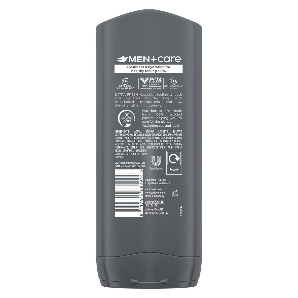 Body 3-In-1 Care Of Wash + Men Micromoisture Refreshing Nourishing Extra For Face 400 Men 24-Hour Pack Wash Technology Ml And Hair, With Fresh Dove Body 3