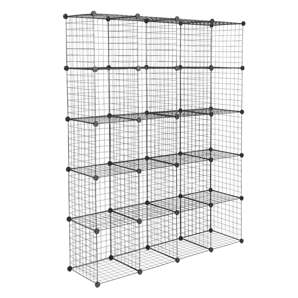 Bookcase Storage Cubbies Shelving Modular Grid Organizer Black Metal Unit 20-Cube