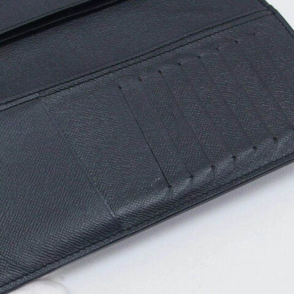 Pre-Owned Wallet (Good) Long Vuitton Black Bifold Billfold Taiga Louis