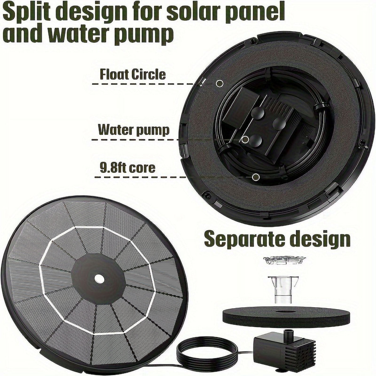 Powered Patio, Nozzles, Plastic 1pc Multiple Feature Operation Upgraded Outdoor Fountain Inch Bird Wires, Pond, Corded Moisture Bath For Solar Kit Solar 9.8-Foot 7.08 Pump, Electric Garden, With 3.5W