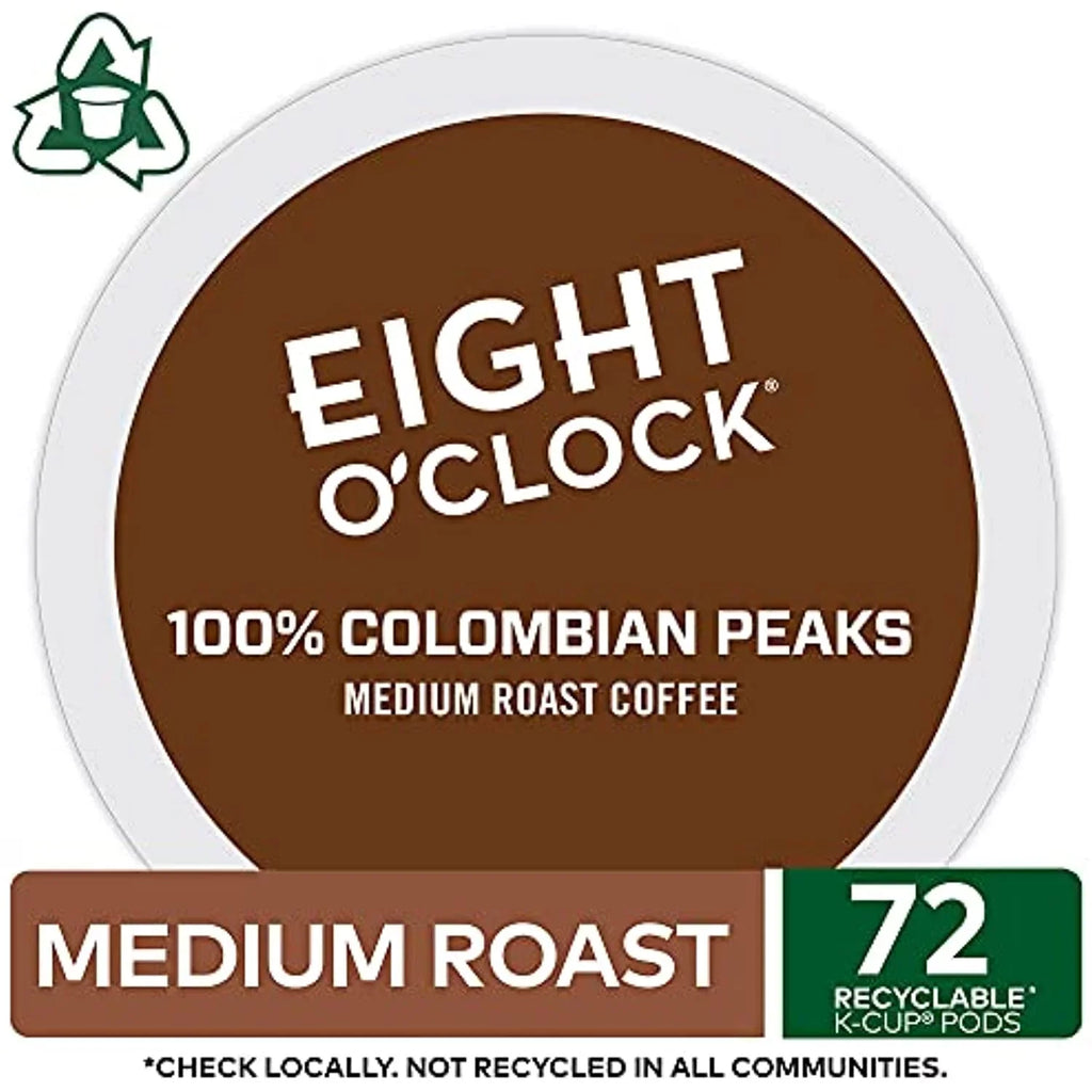 72 K-Cup Coffee Medium Colombian Pods, Oclock Eight Coffee, Roast Keurig Count Single-Serve Peaks