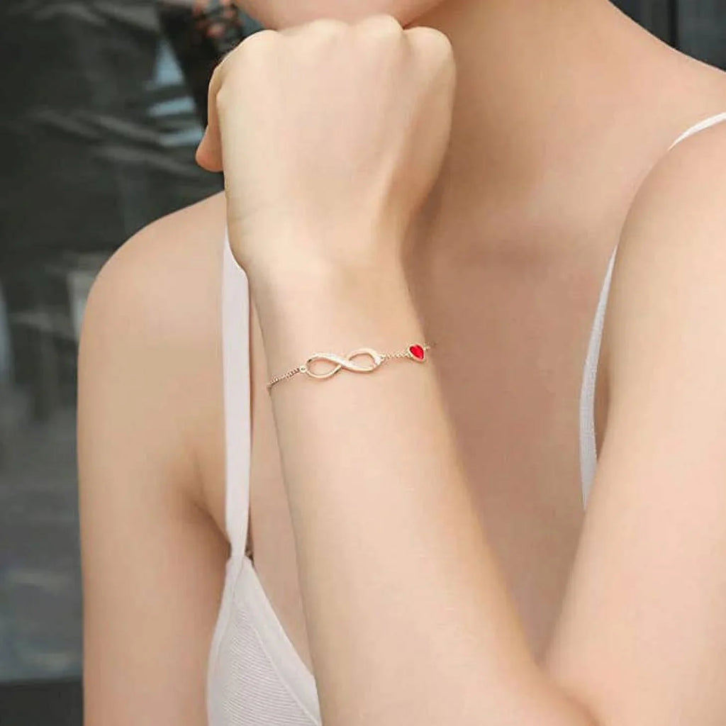 Gold Crystal Silver 925 Sterling Red Rose Bracelet Infinity