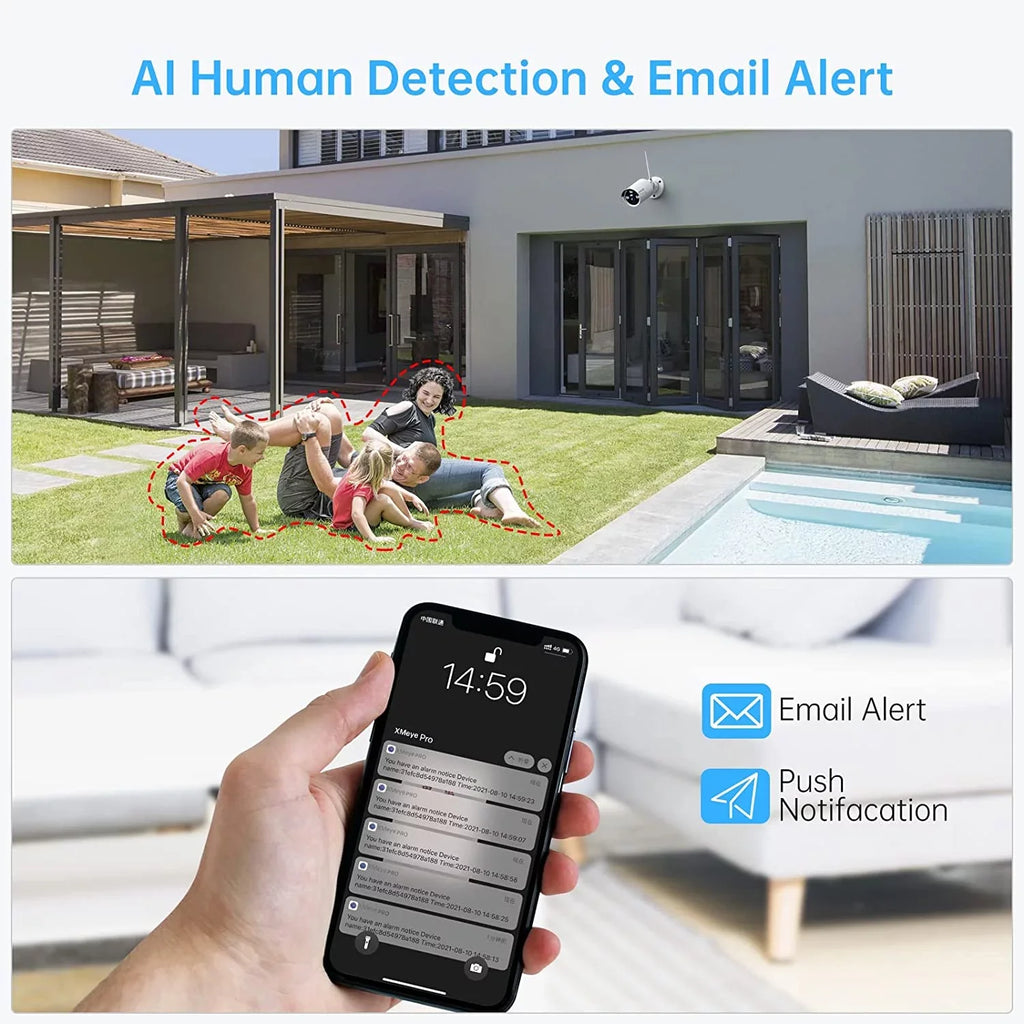 Indoor System Surveillance Channel Security 2TB , Vision, Audio than 8 1080P,Night 3MP Detection Outdoor Wireless WiFi System,Clearer Cameras 4Pcs Kits, Human with Camera with
