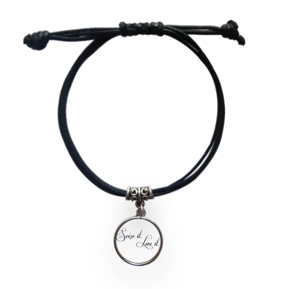 Leather Famous Live Seize It Poetry It Bracelet Wristband Jewelry Quote Rope Black