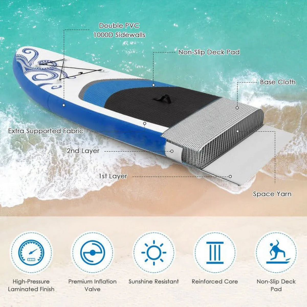 Inflatable Board Moisture Surfing Enjoy Adjustable 11-Feet Paddle Wonderful Sports