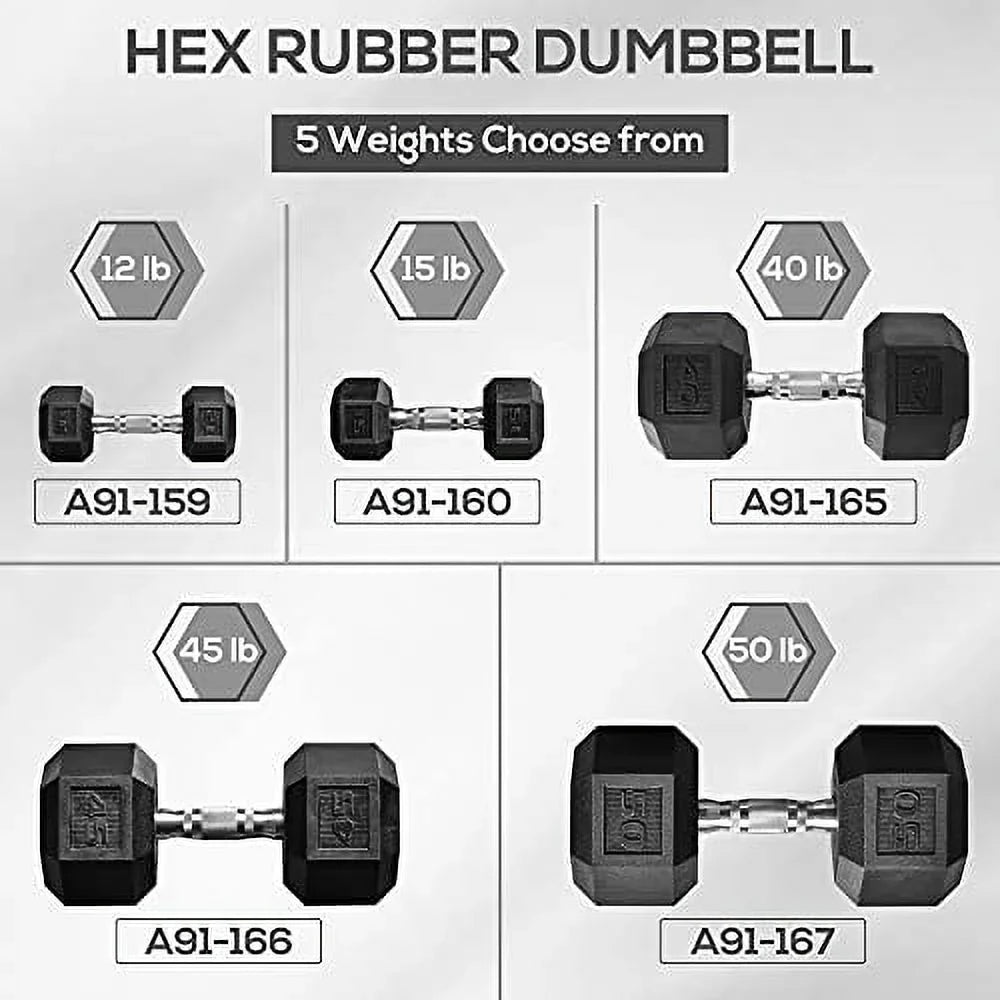 Hand Men x 2 Gym for Rubber Non-Slip with Hex or Handles, 45lbs Women Workout, Set, Anti-roll, Weights Dumbbells Soozier Home