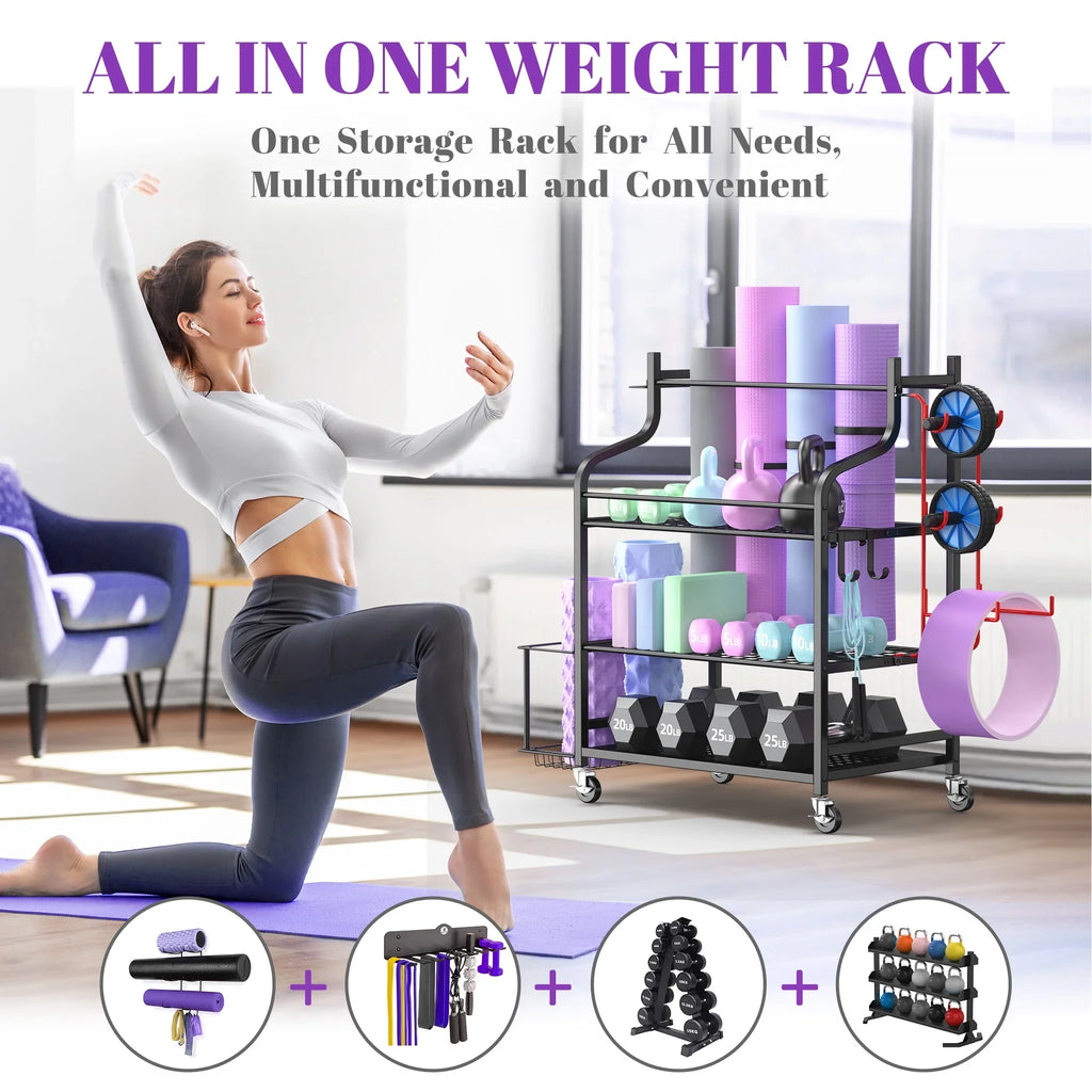 Rack, Workout Mat Storage Hooks Yoga Wheels Storage Mythinglogic Equipment Home Gym with Organizer Racks, Storage