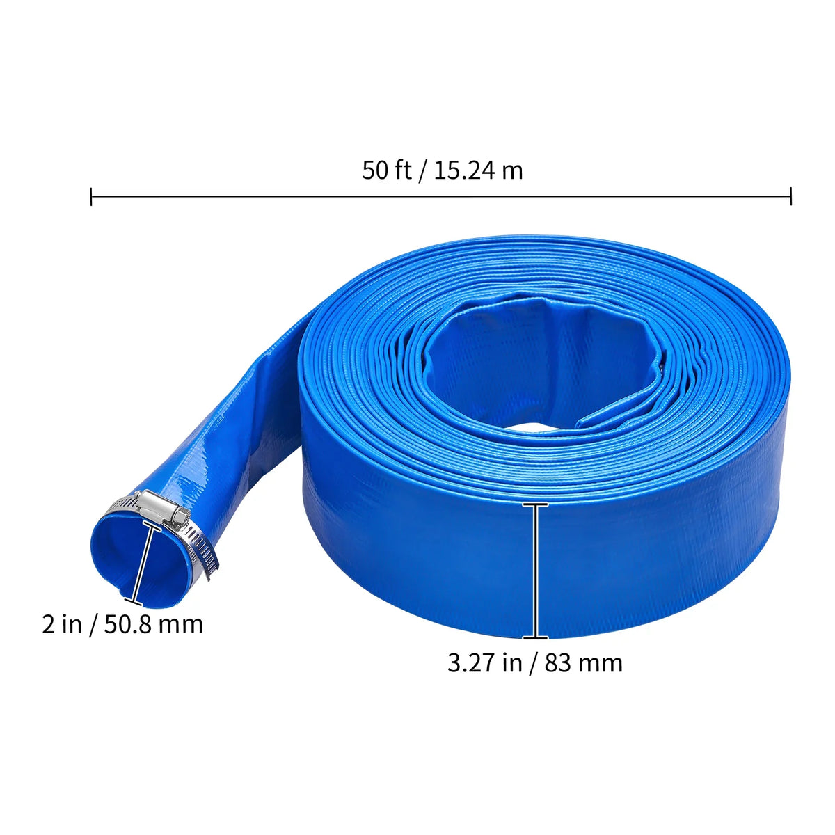 and Lay Discharge Clamps Chemical Filter Pool Premium Defensive 2'' Blue x Backwash with Climatic 50' Hose Hose Swimming Flat