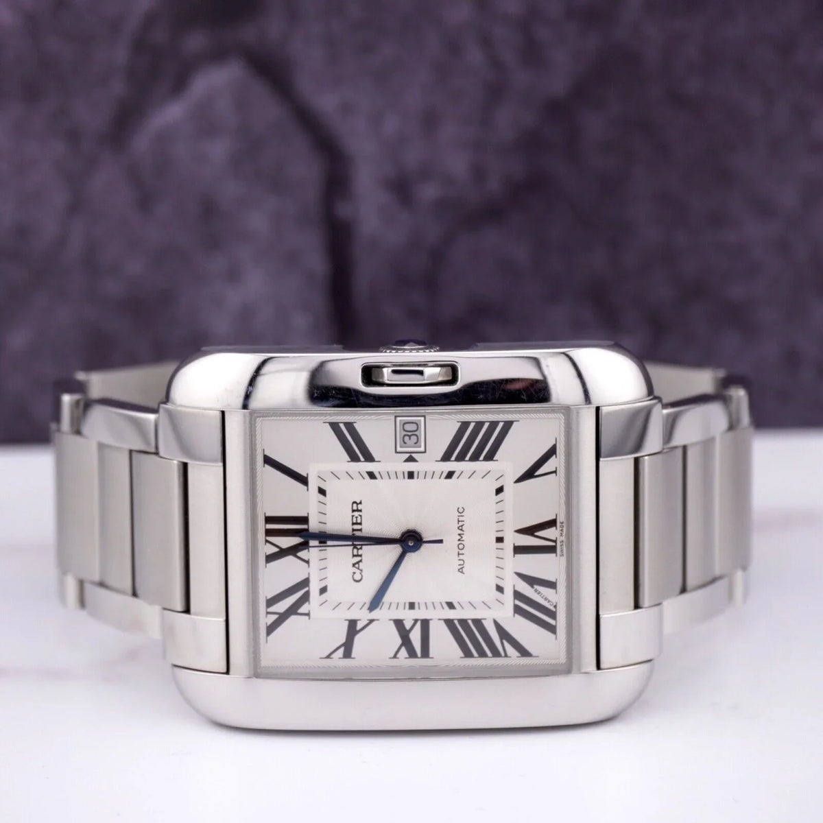 Stainless Anglaise Watch Tank by 37mm Silver Cartier 49mm 3507 Steel Mens Dial