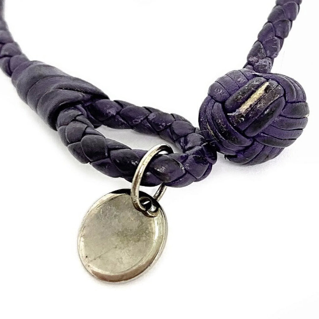 Purple,Silver Charm (Fair) Ec-14203 Pre-Owned Veneta Bottega Leather Bracelet