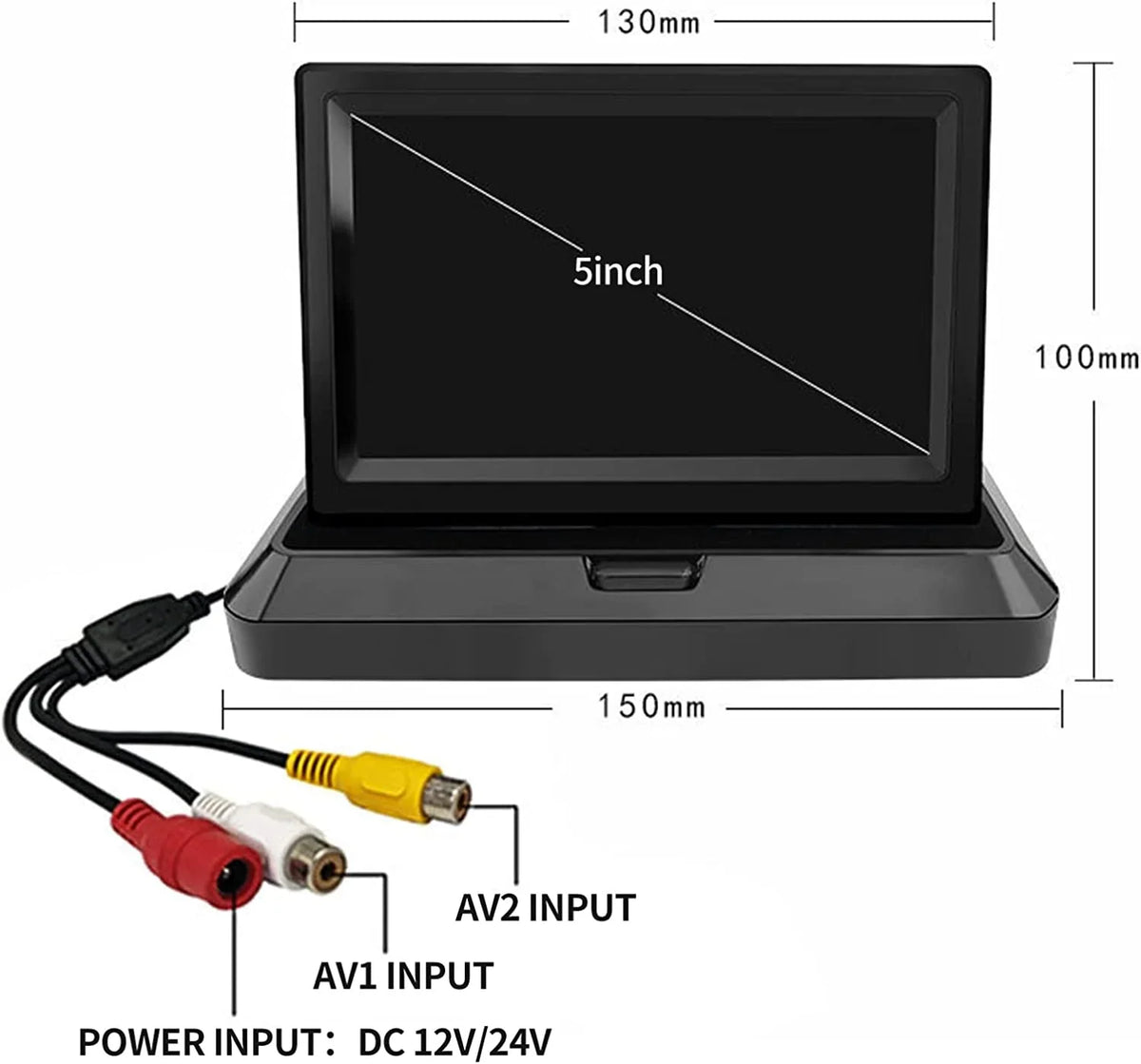 Two Camera only Reverse Monitor 12V/24V Rear V1/V2 View Foldable Screen, Input, Backup Display Video 5 inch