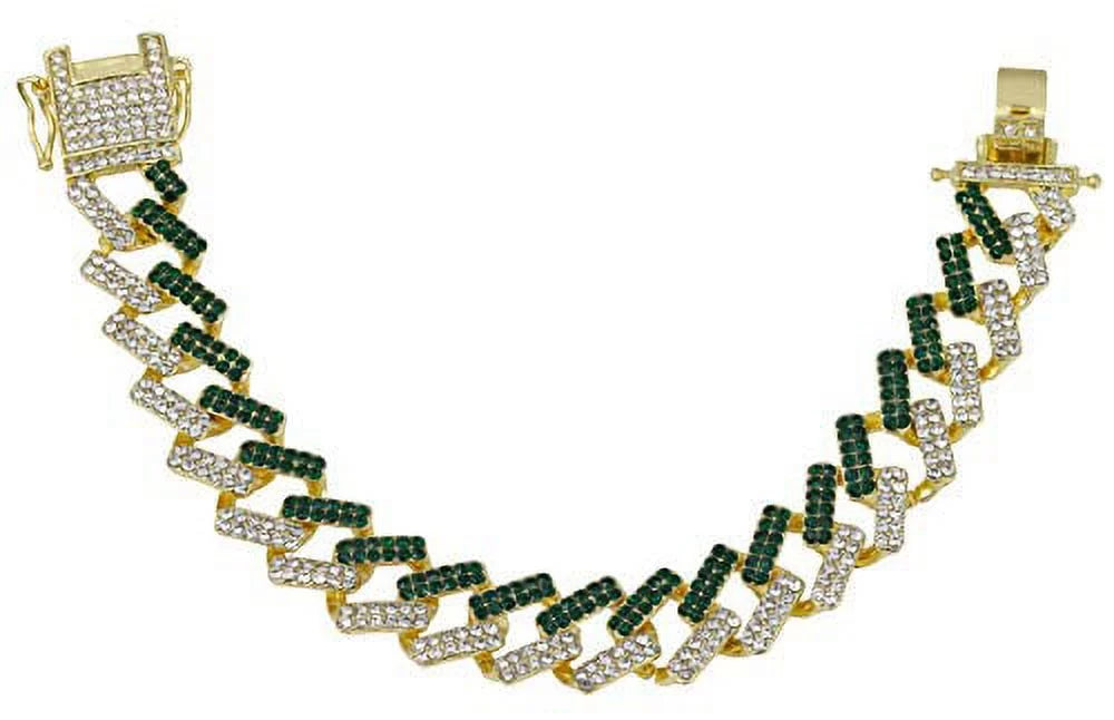 '- Money Round Watch w/Bling-ed Mens Green) Bracelet Out Gold Bling-ed Out Luxury (L0504DXB Silver