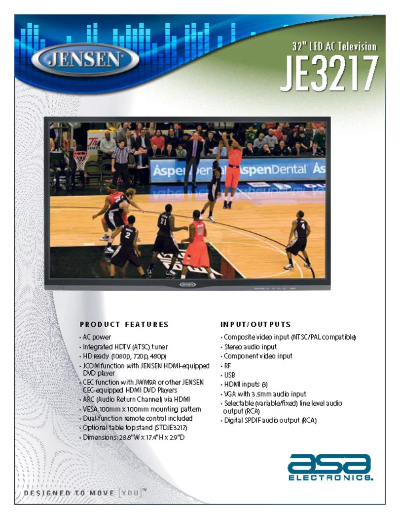 110V 480p), () Wide Television Performance + 32" panel, with and JE3217 16:9 (1080p, 768 1366 Remote x 720p, Ready & Resolution, High Integrated Tuner Control,