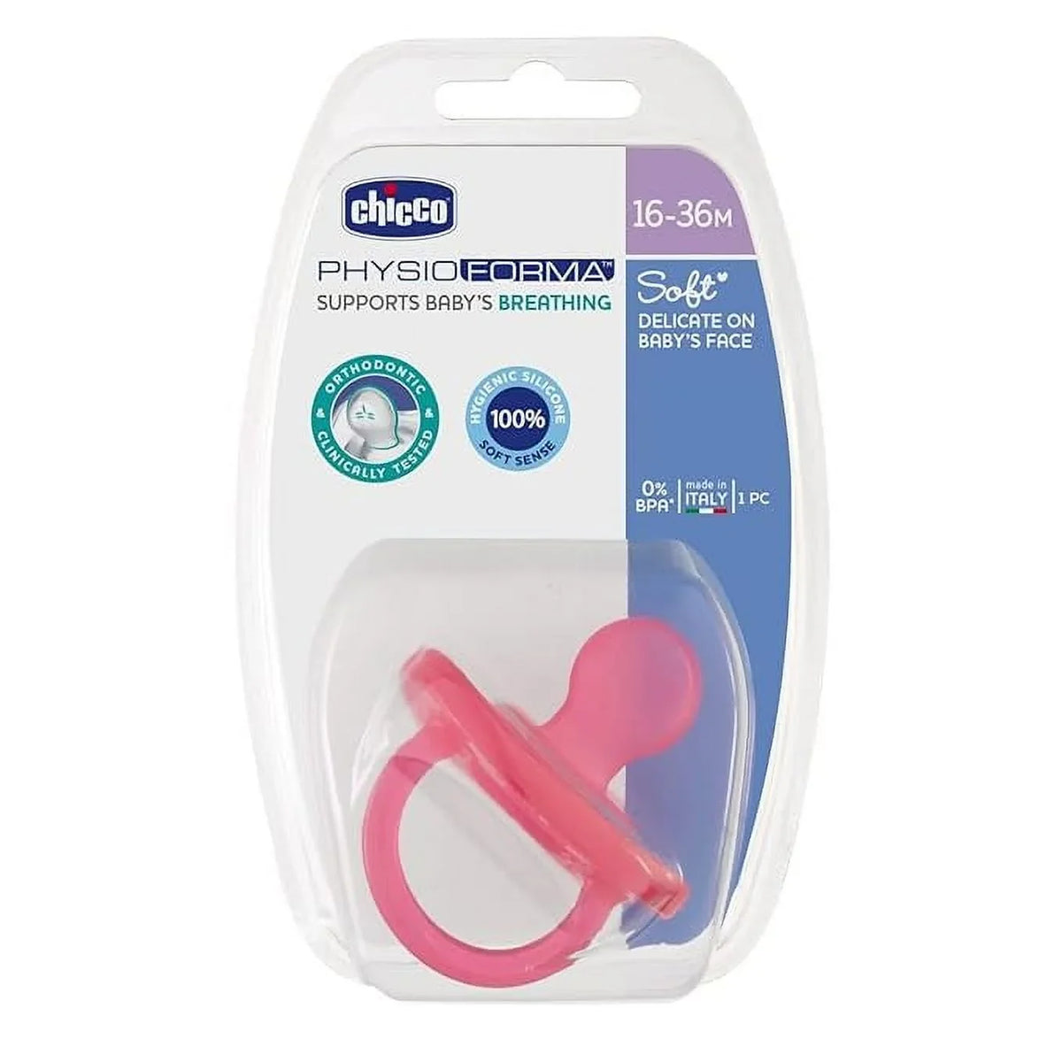 & Baby 16-36M Pacifier Soft with Chicco Toddlers, Unique Soother Support Breathing, for to Physio (Pink) Teether Free, Psychological Shape