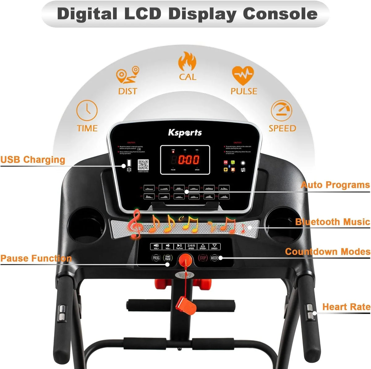 Treadmill Display, Portable With Inch Foldable Apps Equipment, Connectivity, For Home Black Bluetooth Gym And Fitness Tracking 16.5