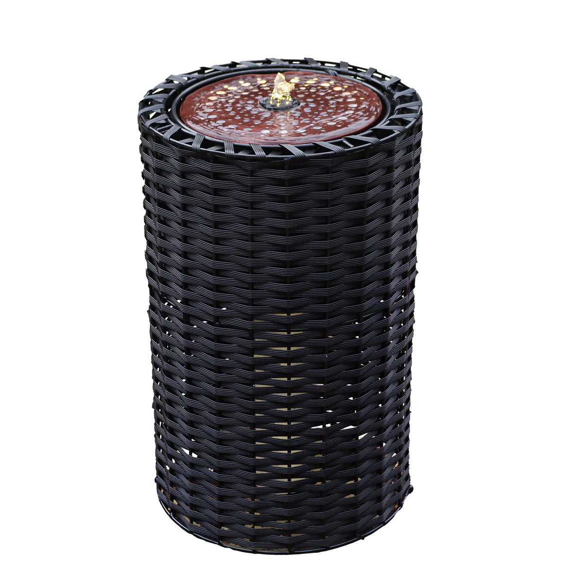 with Cylinder Plastic Wicker - Fountain Sunnydaze Lights 20.5"