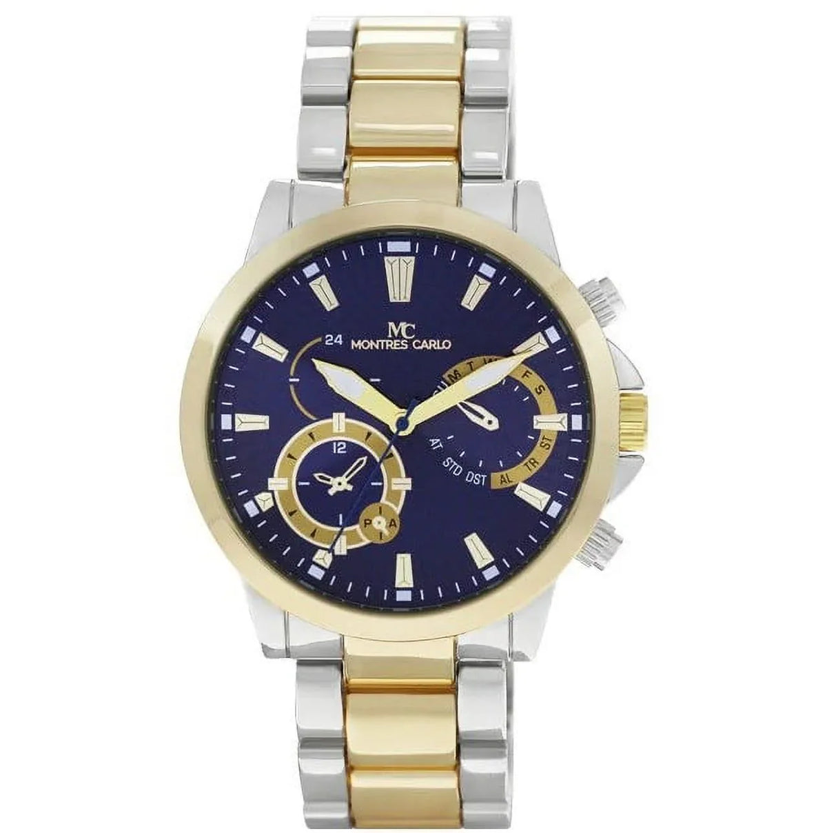 Dress Tone/Blue) Fashion Metal (Two Quartz Montres Band Carlo Sports Watch Luxury Men's 45mm