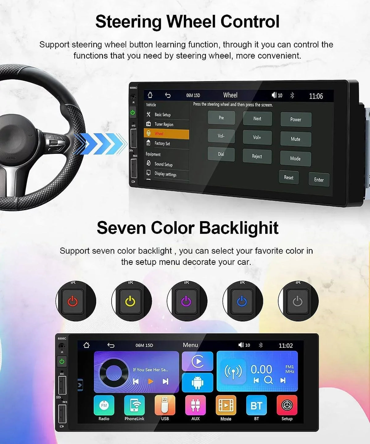 Touchscreen Audio 1 Android Podofo Wireless Player Stereo Bluetooth Link Mic&Backup MP5 Single 6.86'' Mirror Receiver Carplay Multimedia Auto ,with Camera Radio Car Car Din