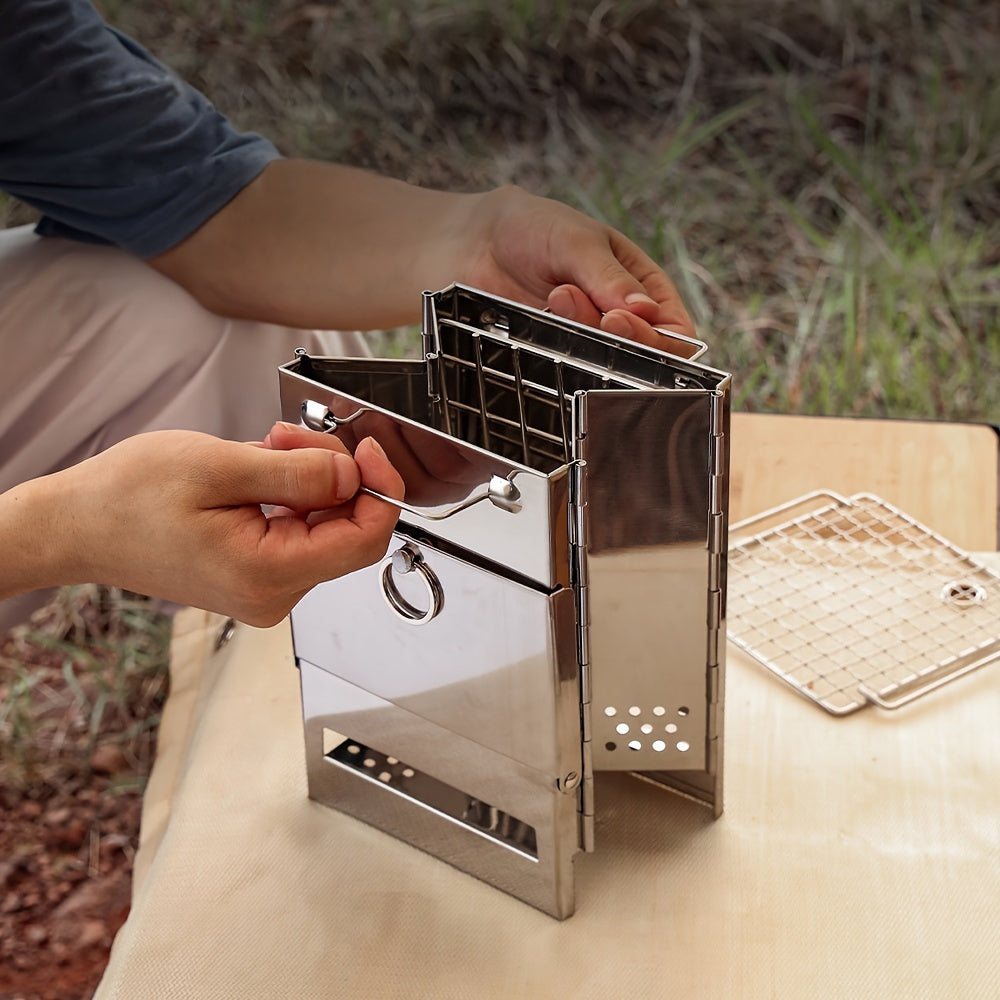 Stove Portable Stainless Backpacking Lightweight For Burning Camping Folding Sturdy Cooking, Steel Picnic With Wood For Grill Camp Stove Wood Outdoor