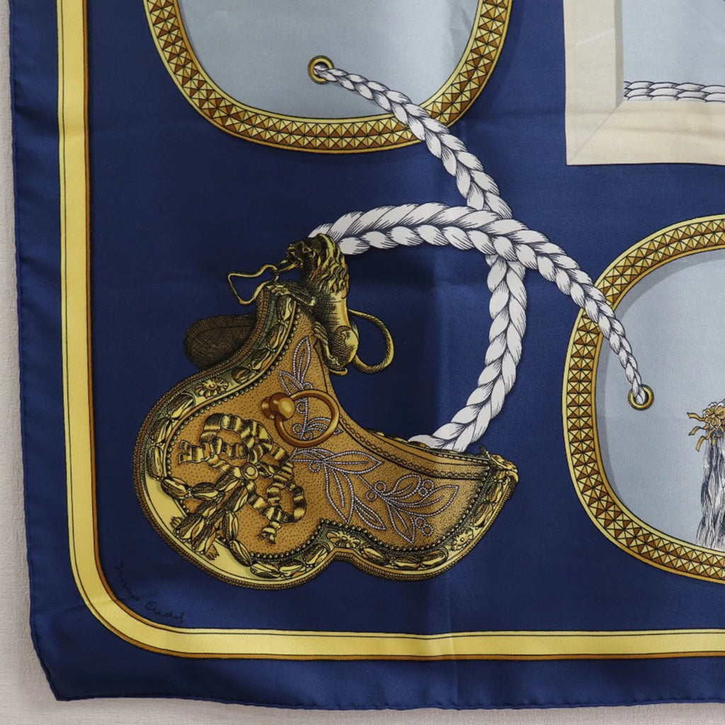 Carre Hermes Scarf (Fair) Pre-Owned 90 Blue Dressed Silk Horse Women's
