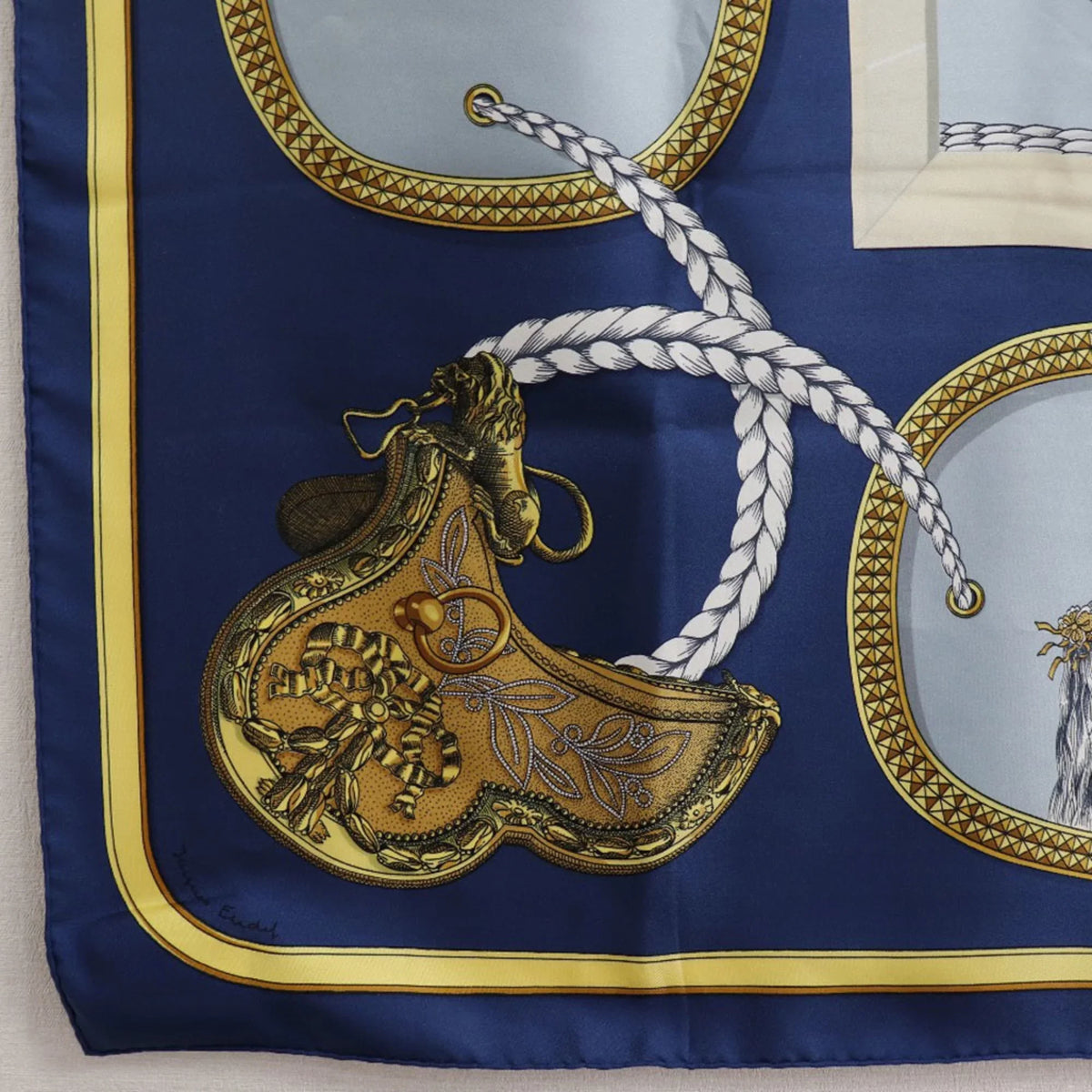 Carre Hermes Scarf (Fair) Pre-Owned 90 Blue Dressed Silk Horse Women's
