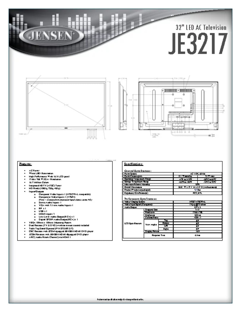 110V 480p), () Wide Television Performance + 32" panel, with and JE3217 16:9 (1080p, 768 1366 Remote x 720p, Ready & Resolution, High Integrated Tuner Control,