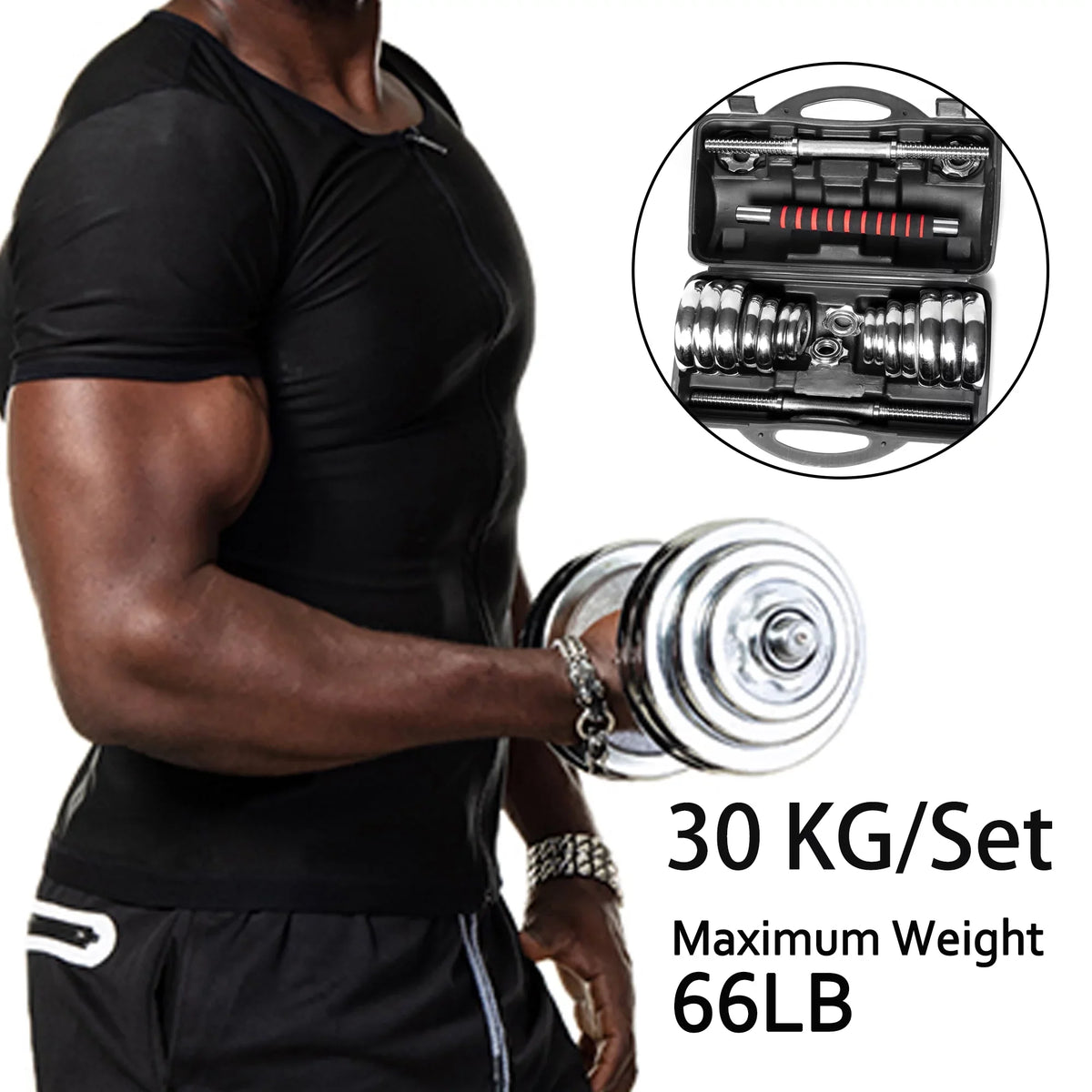 Dumbbell Bodybuilding Fitness for Weight Training Set Lifting 30KG Adjustable Bar Weights