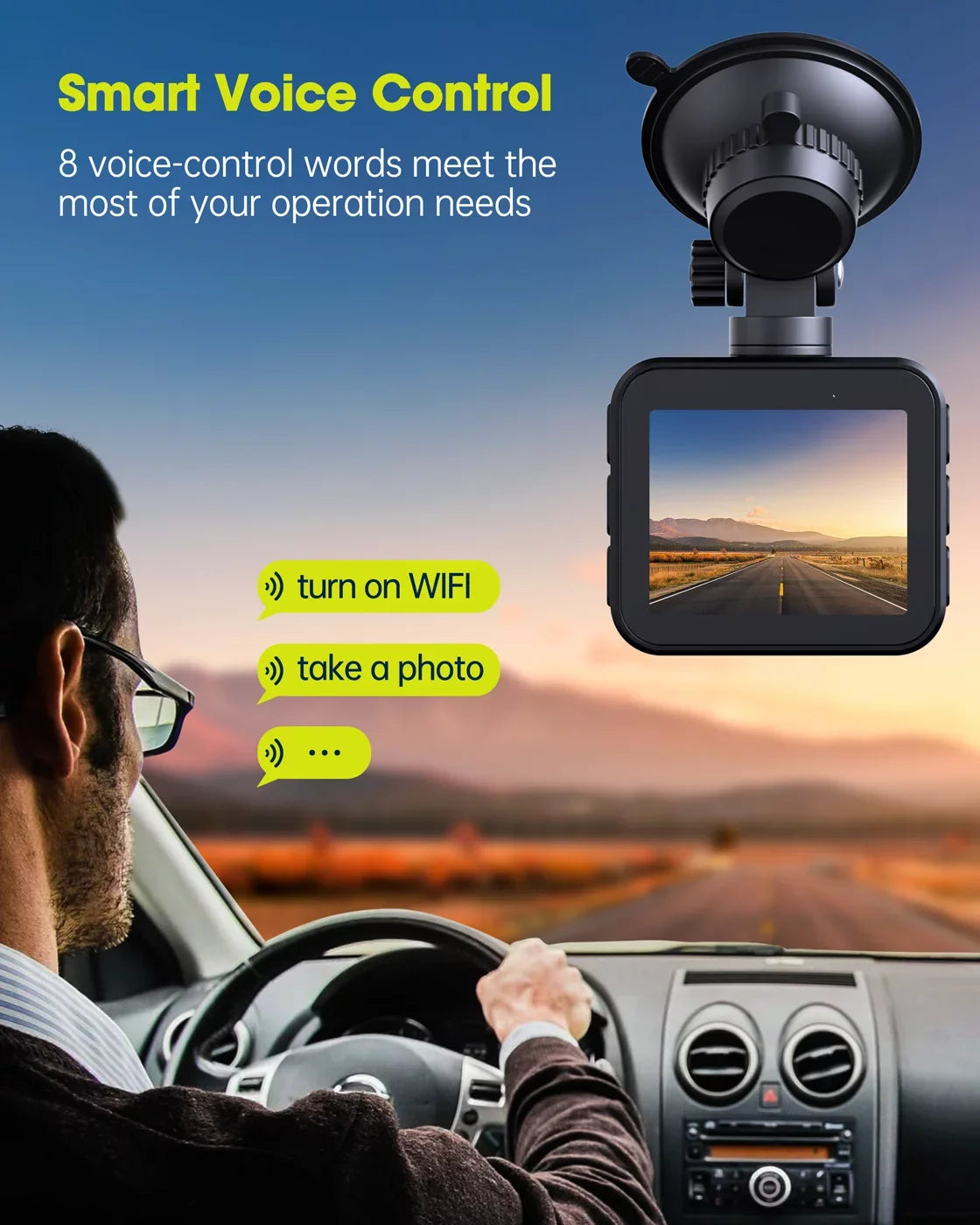 Dash Camera for Control with Front Super Camera Voice Vision, Car WiFi Cam 4K Night Built-in Car