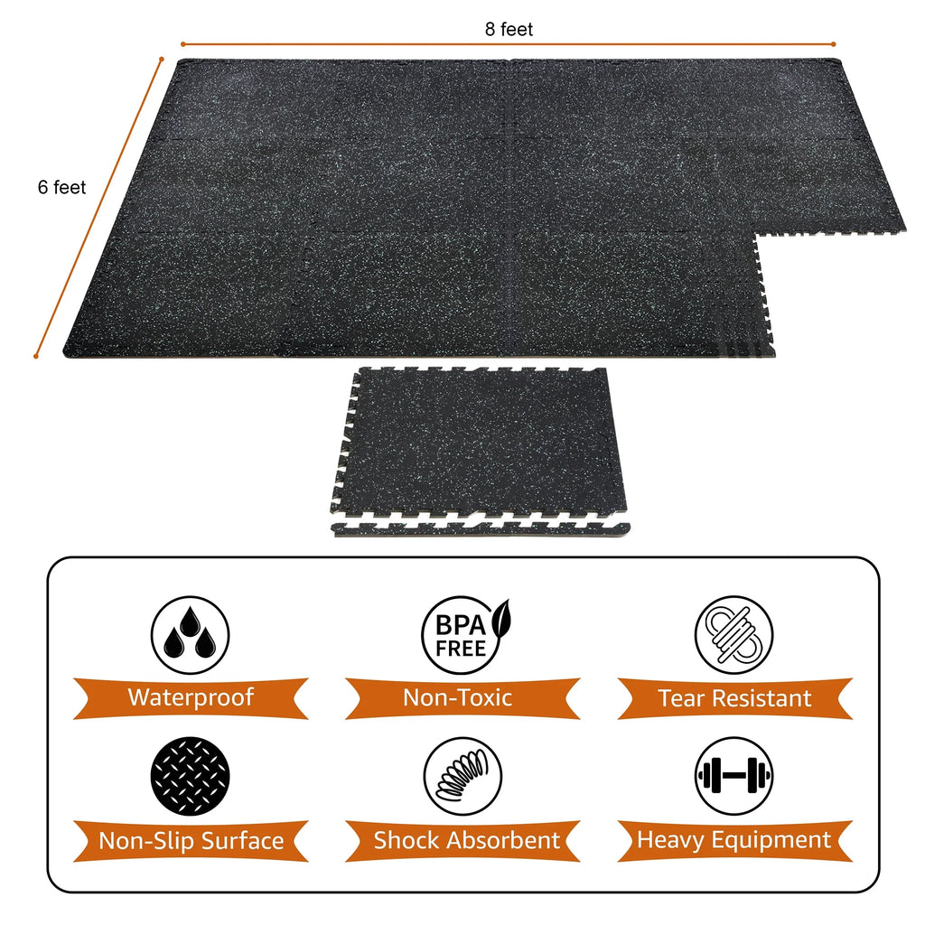 Gym Rubber Floor - 12 Density Thick Top Fitness Home Flooring High Mat Interlocking 1/2" Gym Sivan for Gym Foam