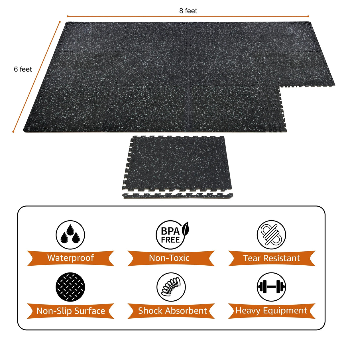 Gym Rubber Floor - 12 Density Thick Top Fitness Home Flooring High Mat Interlocking 1/2" Gym Sivan for Gym Foam