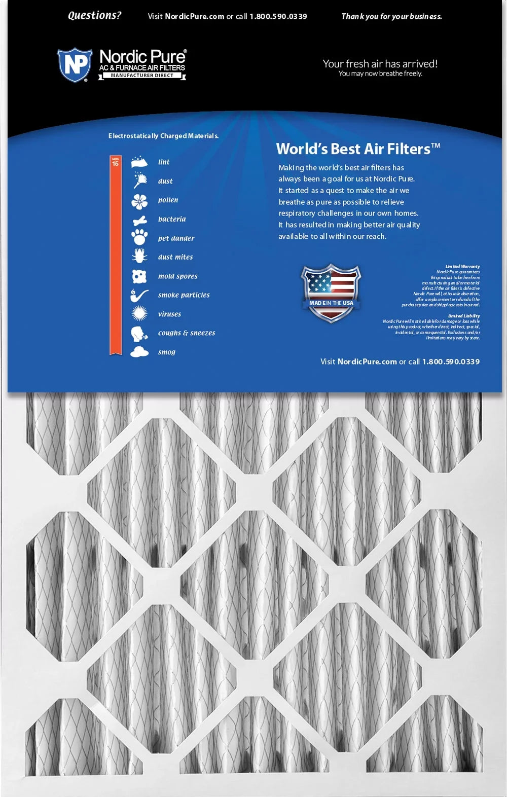 16x25x5 Air 15 (4 Replacement Honeywell/Lennox Pack 3/8) Filters 2