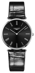 Steel Grand Stainless Black La Leather Dial Watch Black Strap L4.755.4.51.2 Quartz Classique Longines Unisex