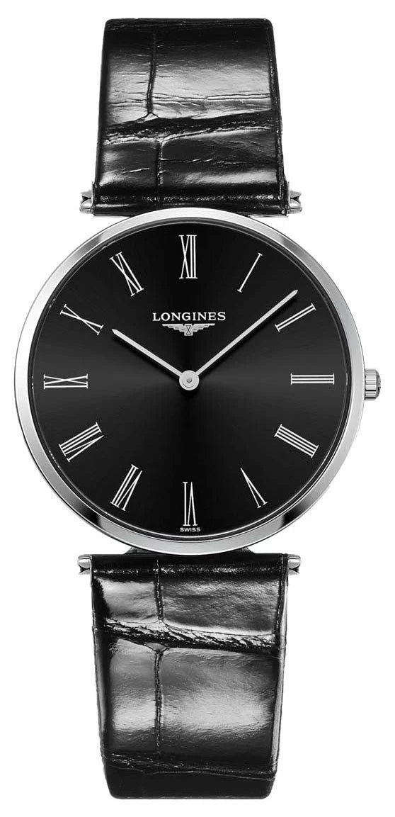Steel Grand Stainless Black La Leather Dial Watch Black Strap L4.755.4.51.2 Quartz Classique Longines Unisex